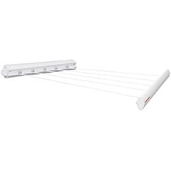 Leifheit Séchoir mural Rollfix 210 Longline, sèche linge dépliable avec 5 fils de 4,20 mètres, étendoir à linge robuste pour intérieur et extérieur