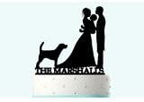 THE MARSHALLS Custom Name Cake Topper, Wedding Cake Topper Silhouette Groom and Bride with Baby, Acrylic Cake Topper Cute Dog Pet.