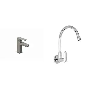 KOHLER Hone Pillar Tap (Vibrant Brushed Nickel)+Kohler Kumin Wall Mounted Kitchen Faucet (Cold only) (99482IN-4-CP)