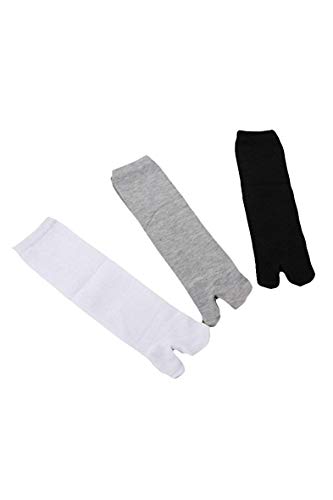 Dos - calcetines del dedo del pie - SODIAL(R)3 pares calcetines de sandalias japones del dedo del pie de Kimono Tabi Ninja Geta Zori blanco + negro + agrisado