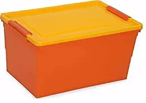 Nilkamal Stackable Storage Box with Wheels, 50 L, (Orange and