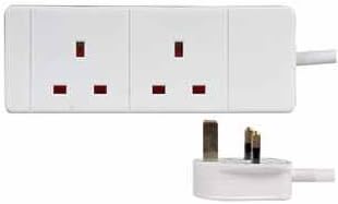 Extension Lead 2x Electrical Socket to Mains Plug Lead two way DOUBLE GANG 1m to 20m WHITE / BLACK Colour. 13A 240v 3KW. UK 3-Pin plug and socket - Top Quality mains electrical cable electric power cord (3M, WHITE)