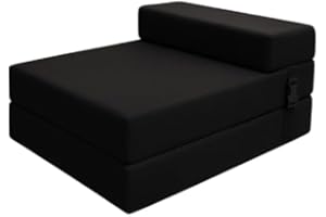 BBLOSSOM Fold Out Guest Chair Z Bed Futon Sofa Comfortable Luxury Foam for Adult and Kids Lounger Mattress (Black)