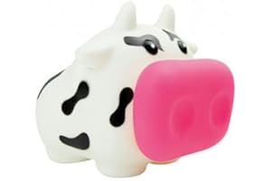 MAKIO Hucha con Forma de Vaca con Suave Cuerpo de Acabado Goma en Vivos Colores. Huchas Originales pequeña Infantiles con tapón. Hucha Viaje Ligera y Resistente.