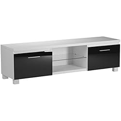 Comfort Home Innovation - Meuble Bas TV LED, Salon-Séjour, Blanc Mate et Noir Laqué, Dimensions: 150 x 40 x 42 cm de Profondeur.