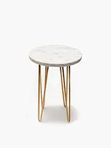 Jaipur Market Marble Garden Table with Metal Base