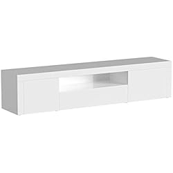 Vladon Meuble TV Armoire Basse Santiago, Corps en Blanc Haute Brillance/Façades en Blanc Haute Brillance et Blanc Haute Brillance