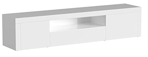 Vladon Meuble TV Armoire Basse Santiago, Corps en Blanc Haute Brillance/Façades en Blanc Haute Brillance et Blanc Haute Brillance