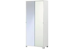 Sarmog Armadio2 Ante Scorrevoli, Armadio 2 ante, Armadio Salvaspazio, Armadio camera da letto, Armadio 2 ante con ripiani, 82x41x h190 cm (Specchio, Bianco Fiammato)