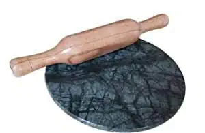 Shoppoking KNL-IND and Handicrafts White Makrana Marble Made chakla, roti Maker, polpat, chapati Make with Wooden belan - Size 9inches. (Green, 10INCHES)