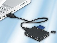 c-enter Winziger Multi-Card-Reader mit 3-fach USB-Hub - 3