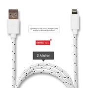 Lightning Kabel – 2 x 3m, Weiß, geflochten – Sehr schnelles iPhone 7 Ladekabel – verstärktes USB Datenkabel mit Knickschutz – Für Apple iPhone 7 6 5, iPad, iPod – SWISS-QA Geldrückgabe Garantie - 2