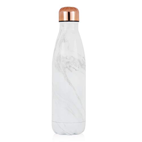 TOWER - Borraccia Sportiva da 500 ml, Isolamento sottovuoto, Marmo Bianco e Oro Rosa, Piccola