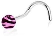 20g (0.8 mm) x 3 mm Pink Zebra Print Ball Nose Screw Stud Bar Ring Pin - Surgical Steel