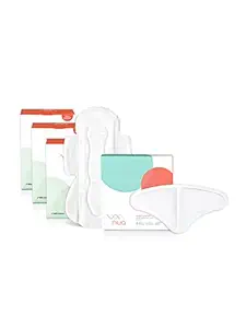 Nua Period Combo || 3 Packs of Nua Ultra Thin Sanitary pads - 12 pads (3 Heavy Flow Pads, 5 Medium Flow Pads and 4 Light Flow Pads) and 1 Pack of Nua Cramp Comfort - 3 Heat Patches for Period Pain || 100% Natural and Toxin Free