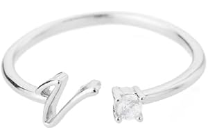 Bungsa® Ring with Letters Silver with Metal Crystal - Bendable Finger Ring / Toe Ring Toering for Women, Children & Men - A B C D E F G H I J K L M N O P Q R S T U V W X Y Z