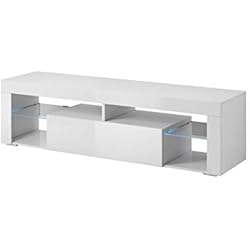 E-com Titan Meuble TV Bas Blanc avec LED, 140 cm