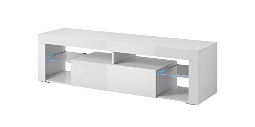 E-com Titan Meuble TV Bas Blanc avec LED, 140 cm