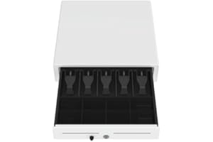 Kassenschublade Push - Druckknopf Öffnung, mit 8 Münzfach und 5 Scheinfach (euro), Abschließbar - Kassenlade, Geldschublade, Kassen Schublade - 41 x 41 cm - Weiß - POS VALLEY
