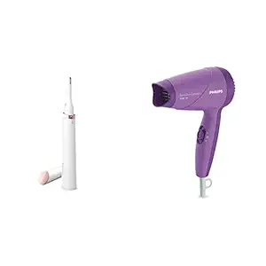 Philips Touch-Up HP6388 Eyebrows, Facial & Body Trimmer (White) & Philips HP8100/46 Hair Dryer (Purple)