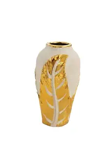 Elegant Modern Porcelain Flower Vase - Hand Crafted Golden Leaf for Table Decoration 19cm 10