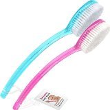 PAQUETE DE 2 CEPILLOS DE BAÑO Y DUCHA DE PRIMERA CALIDAD: un cepillo corporal de calidad rosa y otro azul con mango largo