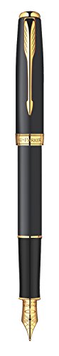 Parker Gift Set Sonnet Matte Black Lacquer Gold Trim Fountain Pen Medium Nib + Pen Pouch