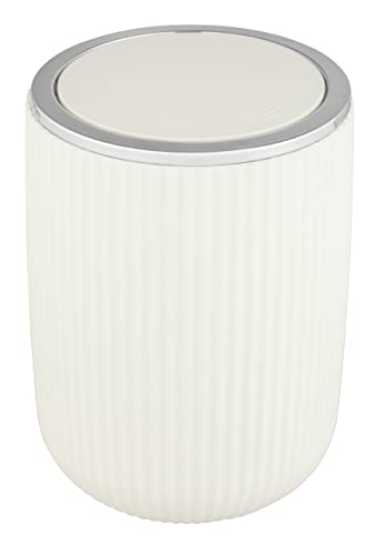 WENKO Secchio con coperchio oscillante Agropoli S crema, 2 litri, secchio per bagno con coperchio, pattumiera in plastica di qualità, modellatura plastica e superficie strutturata, Ø 14,5 x 20 cm