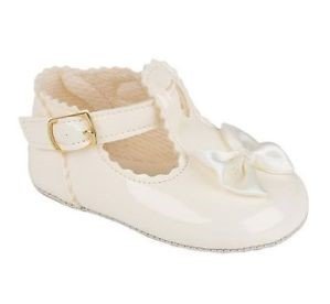 BABY GIRLS RED BLACK PINK WHITE IVORY PATENT PRAM CHRISTENING SHOES SIZES 0 TO 4 UK (2 (6-12months), Ivory)