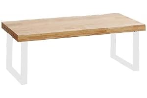 ADNATURA. Mesa de Centro Fija Bruce 120, Mesa Café Madera Roble Cálido y Patas Metálicas Mate Blanco. 120x60x44cm