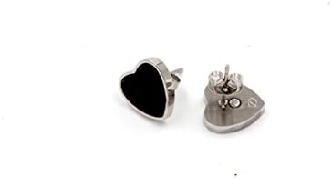 Black and Silver Heart Stud Earrings – Nickel Free 2000 Gauss