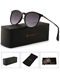 SUNGAIT Clásico Retro Gafas de sol Redondas Mujer Hombre Unisex 100% protección UVA Liso Negro/Gradiente Gris 1567