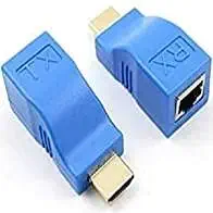 KSSVISION Blue HDMI Extender by Ethernet LAN Cable, HDMI to RJ45 Network Cable Extender HD Converter Adapter Repeater Over Cat 5e/6/6e Support 1080p up to 30m Transmission Distance