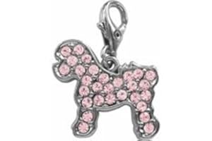 FAITHFUL FRIENDS Bichon Frise dog pink crystal clip on charm