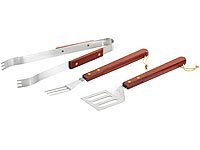 PEARL Grillbesteck 3-teilig aus Edelstahl mit Echtholz-Griffen - 3