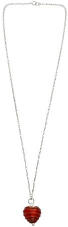 Bellissi Murano Venezia Small Murano Red Glass Heart Pendant with Brown Glass Swirl and Sterling Silver Chain of Length 46 cm