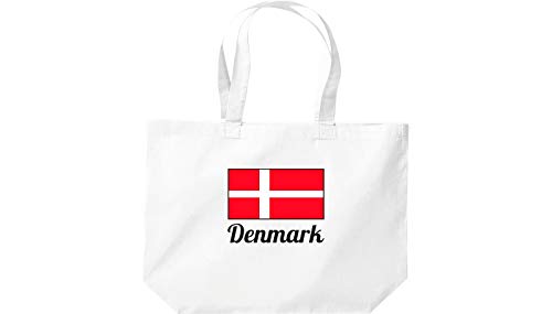 Shirtinstyle grosse Einkaufstasche, Land, Länder, Denmark, Dänemark, Weiss