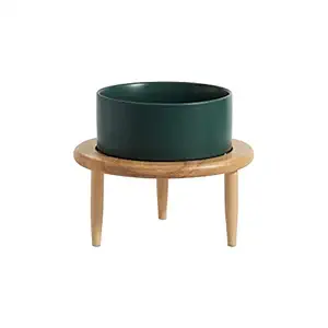 Havniva Raised Dog Bowl Non-Slip Ceramics Dog Bowl Adjustable Height Dog Bowl Dog Food Bowl Dog Dish Cat Water Bowl Protect Cervical Spine (6in Bowl + Stand, Green)
