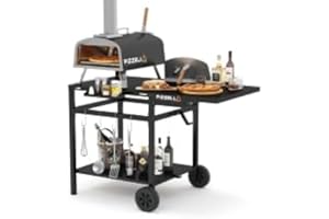 PIZZELLO Outdoor Grill Table 110 x 66cm Movable Pizza Oven Stand Foldable Double-Shelf Grill Cart Fit for 12/16inch Oven Ooni Ninja Woodfire Blackstone