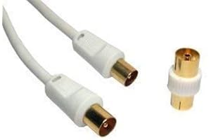 CONSOLETRONIC 5m White Coaxial TV Aerial Cable Gold Plated Coax Male to Male Extension Antenna Digital Fly lead with RF Plug Adapter Connector Coupler TV AV Lead For FreeView Sky box Satellite