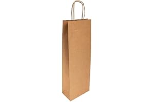 DOT Horeca Solutions 250 Shopper porta bottiglia AVANA marrone vino Buste di Carta Sacchetti Regalo per Bottiglie con Manico 14x8x40 cm Carta Kraft Sacchetto Busta per Vino marroni naturale