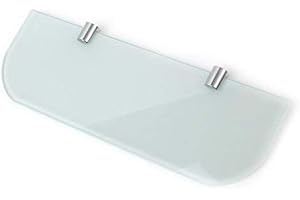 BSM MARKETING Étagère blanche de sécurité en verre trempé avec rebords arrondis et support chromé, de dimension (L x l x E) 300 x 100 x 6 mm