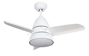Kanz Enterprises Designer Fans 36 Inches ABS 3 Blades White NO Noise 70 watts with 3 Color Changing LED Light Timer Suitable for Small Spaces, Kids Room K-308 White