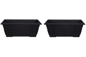 WHITEFURZE 2 Black Venetian Patio Trough Pot Planter Large Plastic Garden Plant Pot 60cm