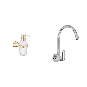 KOHLER Cruz Liquid Soap Dispenser, With Holder (Vibrant French Gold Finish)+Kohler Kumin wall mounted Kitchen Faucet (cold only) (99482IN-4-CP)