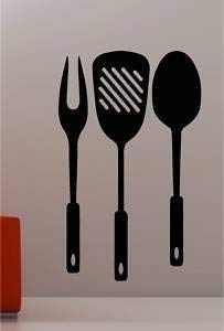 Online Design Géant Cuisine Ustensiles Autocollant Art Mur Décalques en Vinyle - Bleu