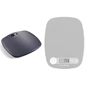 HealthSense Ultra-Lite PS 126 Digital Personal Body Weight Scale with STEP-On Technology (Grey) & HealthSense Chef-Mate KS40 Digital Kitchen Food Weighing Scale with Tare Function (Battery Included)