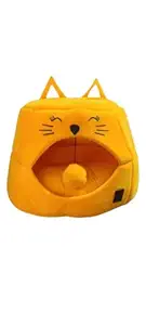 Picckola InternationalSmall Cat House for Kittens and Small Puppy House Soft Warm Rabbit Hut Frustum-Shape Guinea Pig Bed Hideout with Removable Cushion (Color- Mustard, Pack of One)