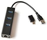 Obuolys USB 3.0 hub with Ethernet Port, and a free USB-A to USB-C adapter, for MacBook, MacBook Pro, iMac and PC