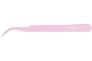 Craftelier - Pinzas de Precisión con Punta Curva y Acabado en Pico para Troqueles y Colocar Piezas y Adornos Pequeños | Incluye Tapón para Proteger la Punta | Color Rosa